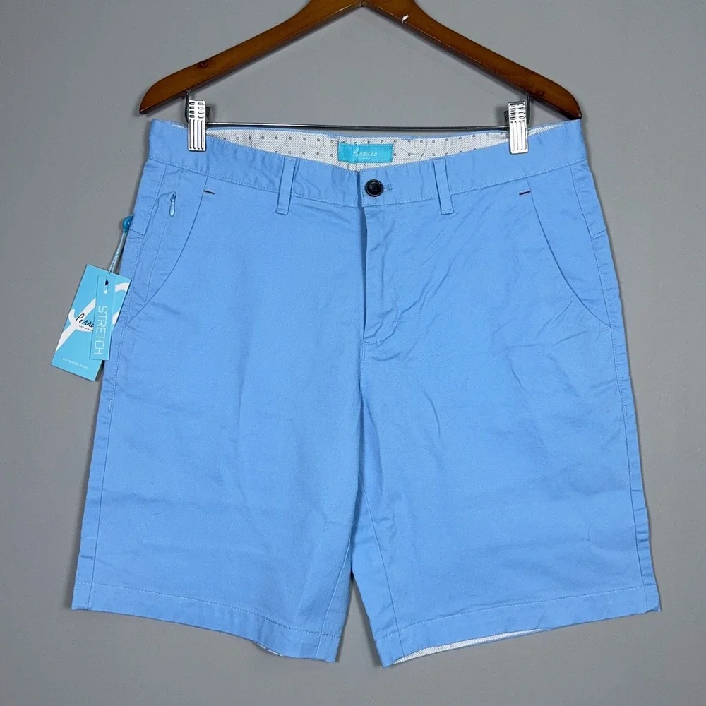 Perruzo Slim Fit Chino Shorts Mens Size 32 Light Blue Summer Resort Costal